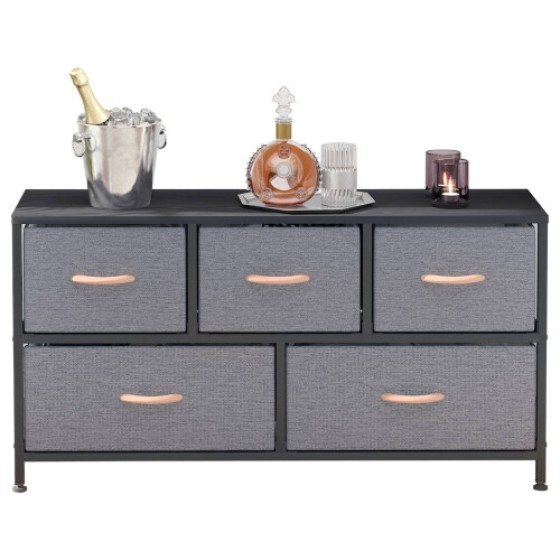 2X Chest of 5 Drawers, Fabric Storage Cabinet Dresser with Handle